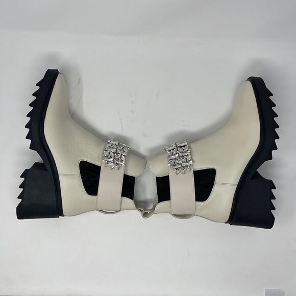 KARL LAGERFELD PARIS Cavin Metallic Block Heel Square Ankle Boot Sz 10 - Picture 5 of 7